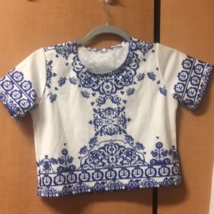 Summer blue printed crop top